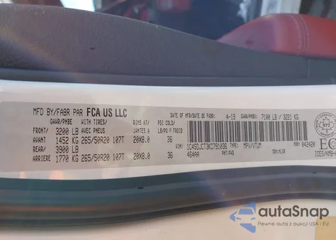 2019 Dodge Durango R/T z USA, uszkodzony, nr VIN 1C4SDJCT3KC791036